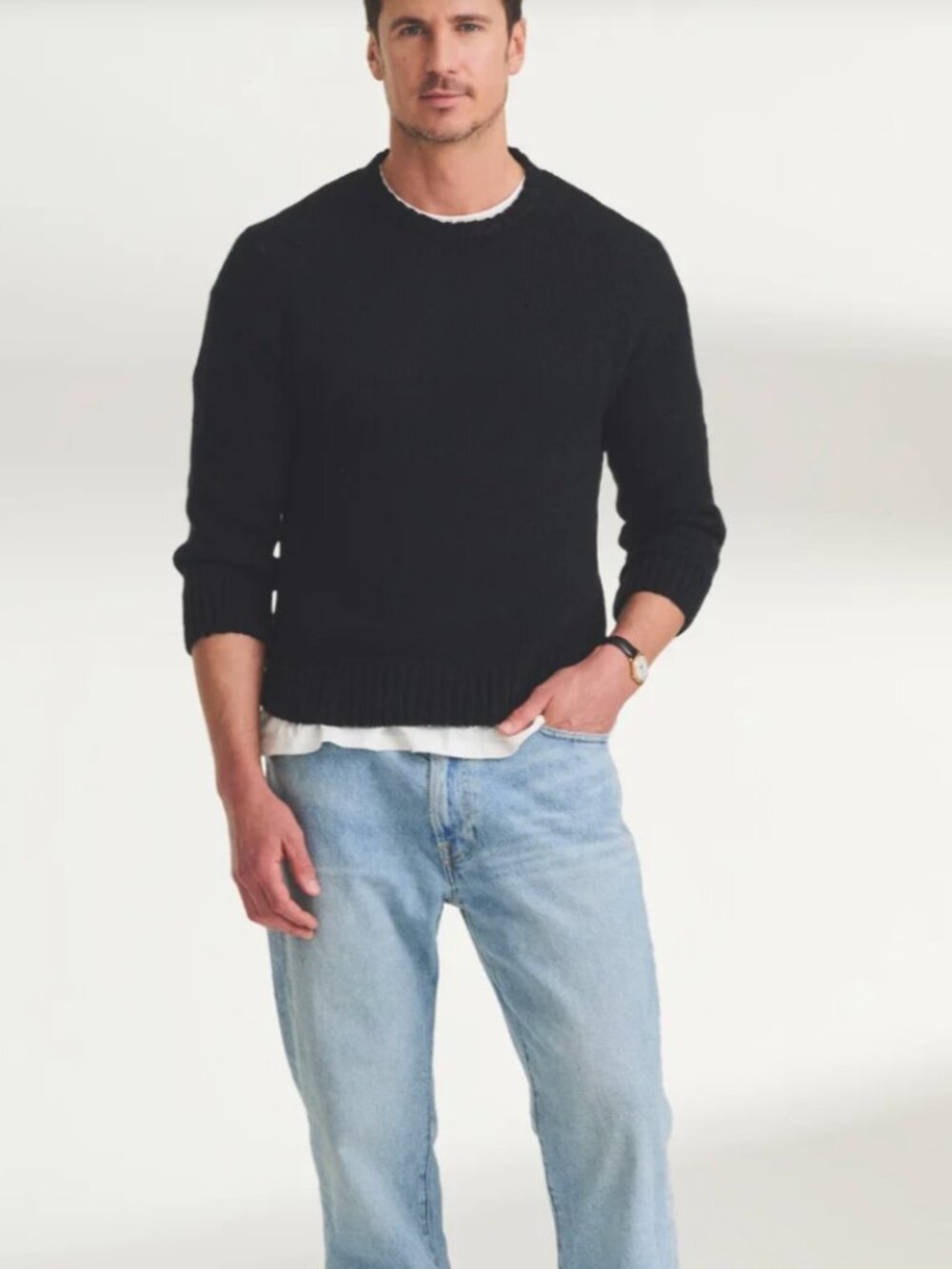 Naadam Chunky Cotton Crewneck Sweater Size S Onyx Black